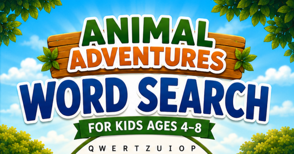 Animal Adventures Word Search for Kids Ages 4–8